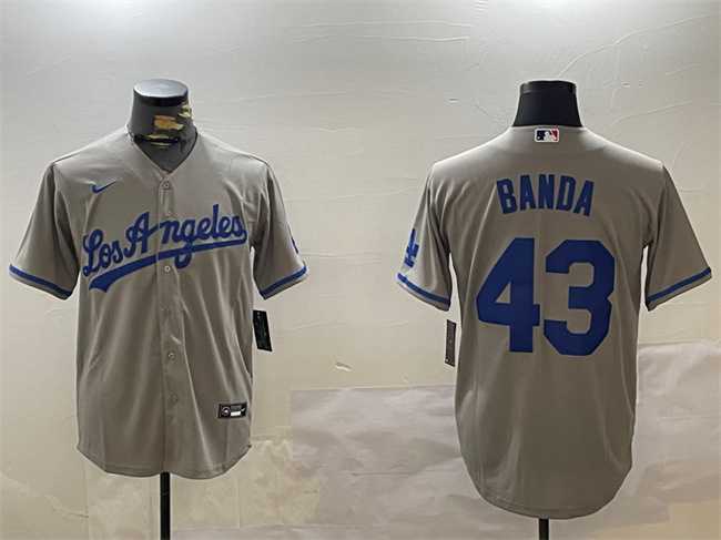Men%27s Los Angeles Dodgers #43 Anthony Banda Grey Cool Base Stitched Jersey
